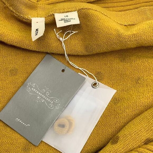 Anthropologie Moth Van Wrinkle Ruffle Neck Yellow Wool Polka Dot Cardigan Size L - Picture 5 of 12